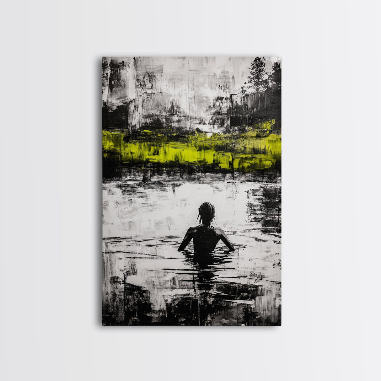 Woman in Water, Abstract Reflection, Moody Wall Art, Black and White Canvas Print, Contemporary Bedroom Art, Minimalist Home Decor