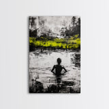 Woman in Water, Abstract Reflection, Moody Wall Art, Black and White Canvas Print, Contemporary Bedroom Art, Minimalist Home Decor