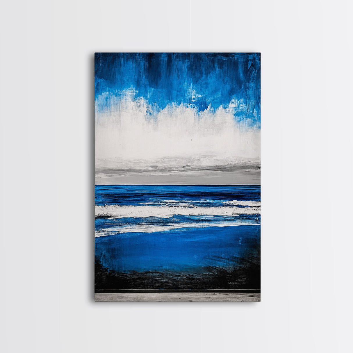 Abstract Seascape, Blue Horizon Art, Minimalist Ocean Painting, Coastal Living Room Decor, Large Framed Canvas Print, Modern Wall Art