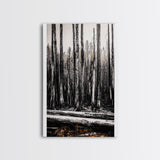 Forest Landscape, Black and White Tree Art, Moody Woodland Scene, Rustic Nature Wall Decor, Cabin Home Artwork, Framed Canvas Print