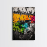 Abstract Swing, Colorful Expressionist Art, Rustic Farmhouse Decor, Unique Framed Canvas Print, Boho Living Room Art, Nature Wall Art
