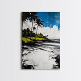 Tropical Beach, Palm Tree Art, Coastal Wall Decor, Canvas Print, Modern Seaside Artwork, Blue and Green Painting, Living Room Statement