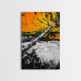 Abstract Tree, Fall Wall Art, Modern Nature Painting, Framed Canvas Print, Rustic Home Decor, Bold Orange Yellow, Unique Artwork