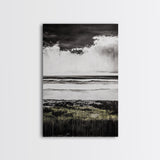 Stormy Beach, Coastal Wall Art, Black White Ocean, Framed Canvas Print, Dramatic Seascape, Nautical Home Decor, Modern Minimalist