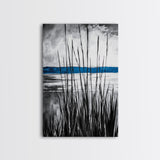 Tall Grass, Serene Lake View, Minimalist Coastal Art, Black White Landscape, Contemporary Home Decor, Canvas Print