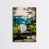Adirondack Chair, Lakeside View, Framed Canvas Print, Rustic Cabin Decor, Nature Wall Art, Relaxing Retreat Art, Outdoor Artwork