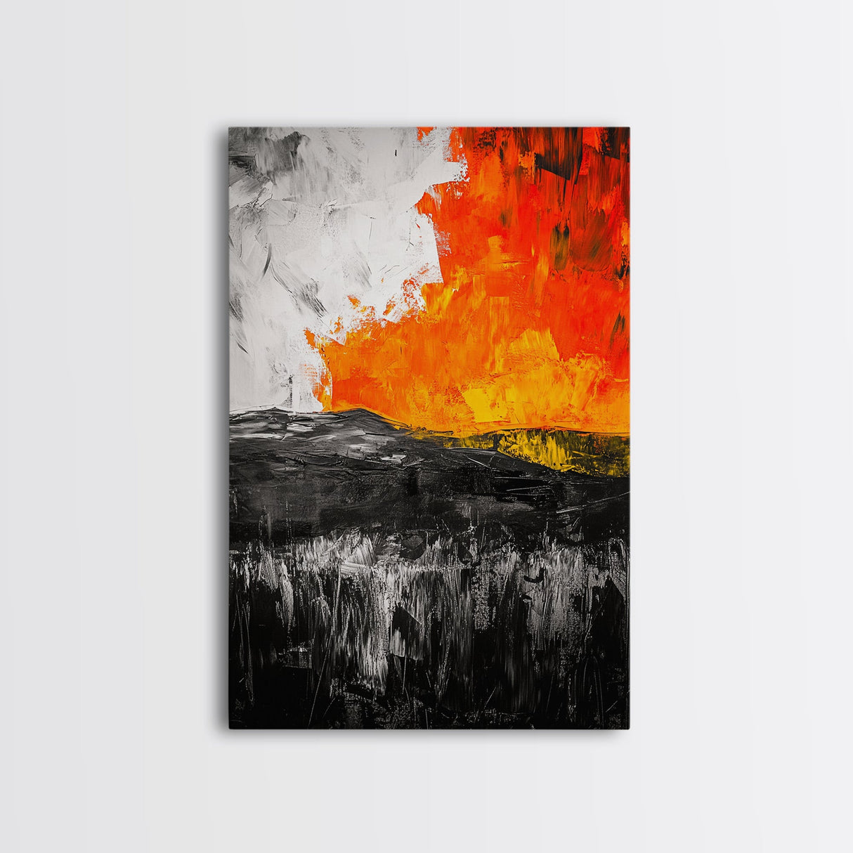 Fiery Abstract, Bold Modern Art, Framed Canvas Print, Contemporary Wall Art, Orange and Black Decor, Living Room Art, Statement Piece