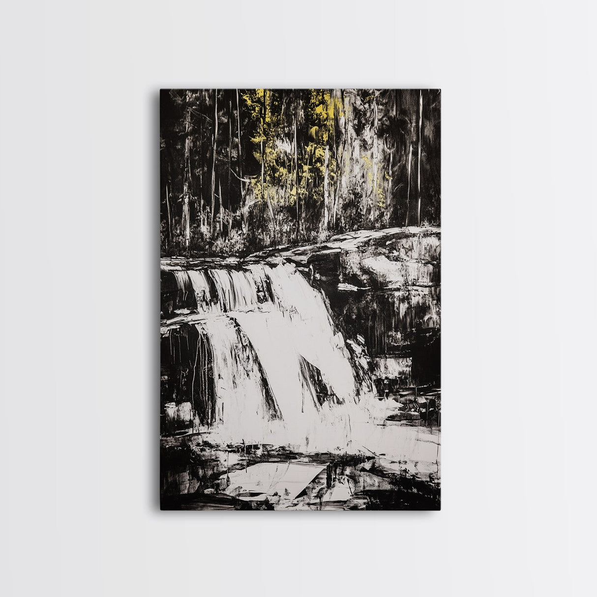 Waterfall Scene, Black and White Art, Forest Wall Decor, Cabin Aesthetic, Adventure Landscape Print, Wilderness Gift, Canvas Print