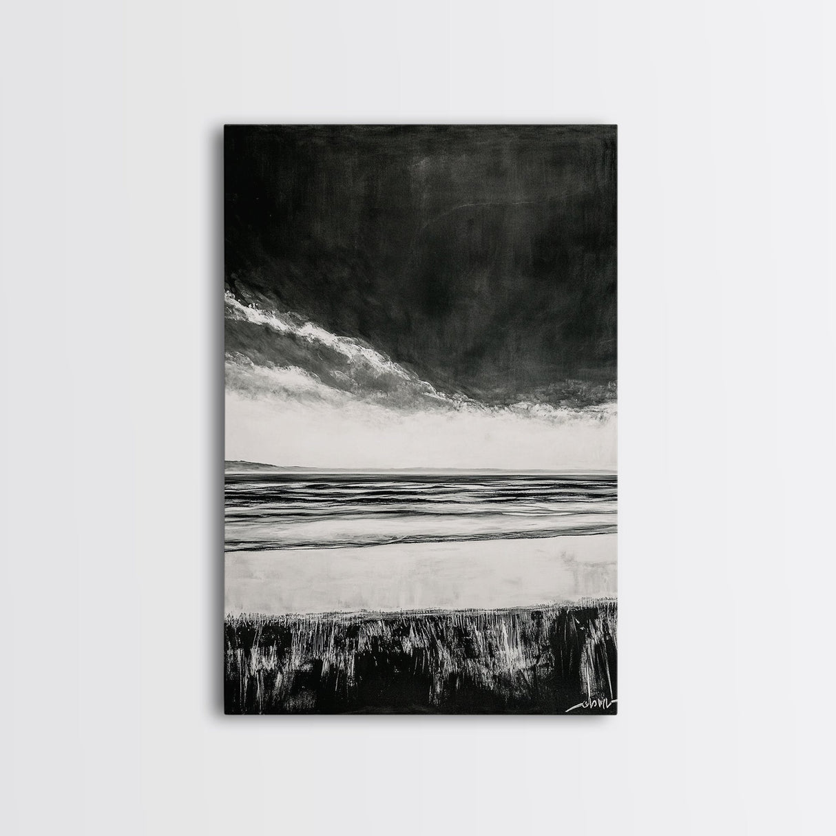 Dark Sky, Ocean Storm, Dramatic Seascape, Canvas Print, Moody Wall Art, Modern Coastal Decor, Nautical Painting, Living Room Art
