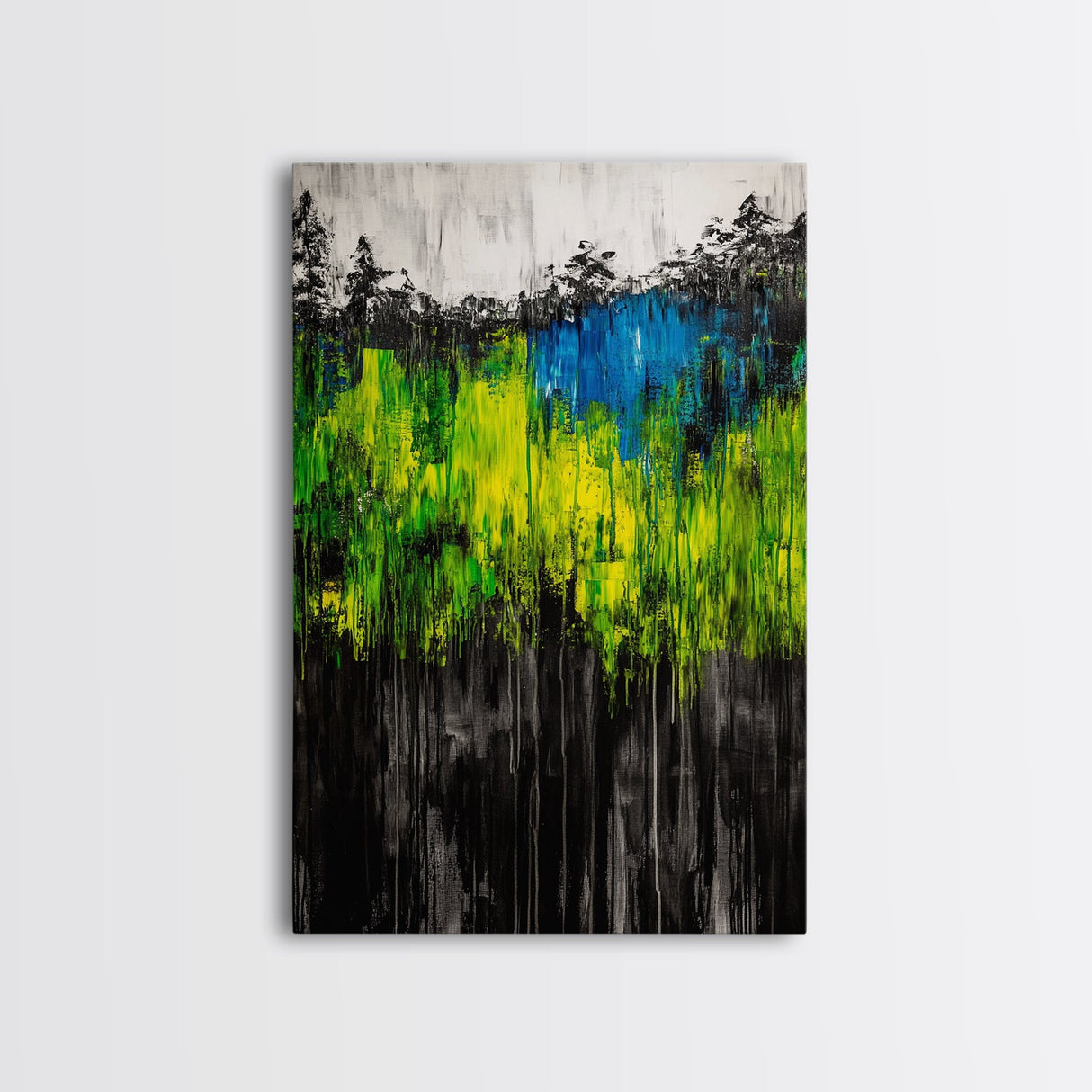 Vibrant Forest, Green Abstract, Textured Landscape, Framed Canvas Print, Boho Wall Art, Nature Inspired, Eclectic Home Decor