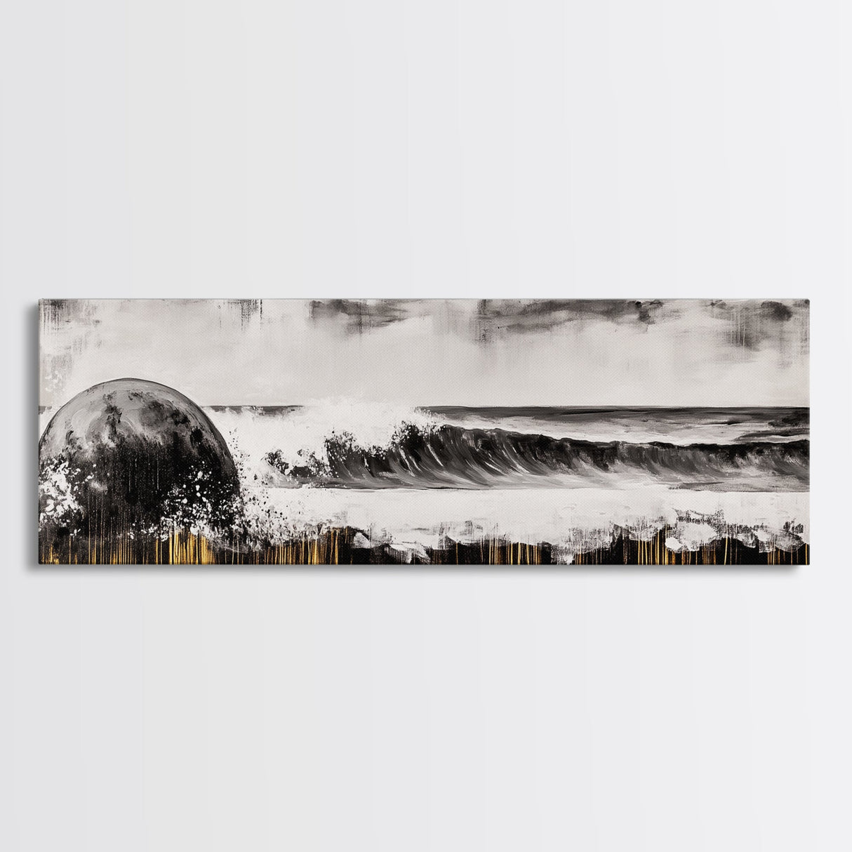 Surreal Ocean Art, Black and White Wave Print, Modern Seascape Painting, Coastal Wall Decor, Abstract Beach Canvas Print, Framed Canvas Print