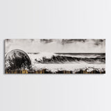 Surreal Ocean Art, Black and White Wave Print, Modern Seascape Painting, Coastal Wall Decor, Abstract Beach Canvas Print, Framed Canvas Print