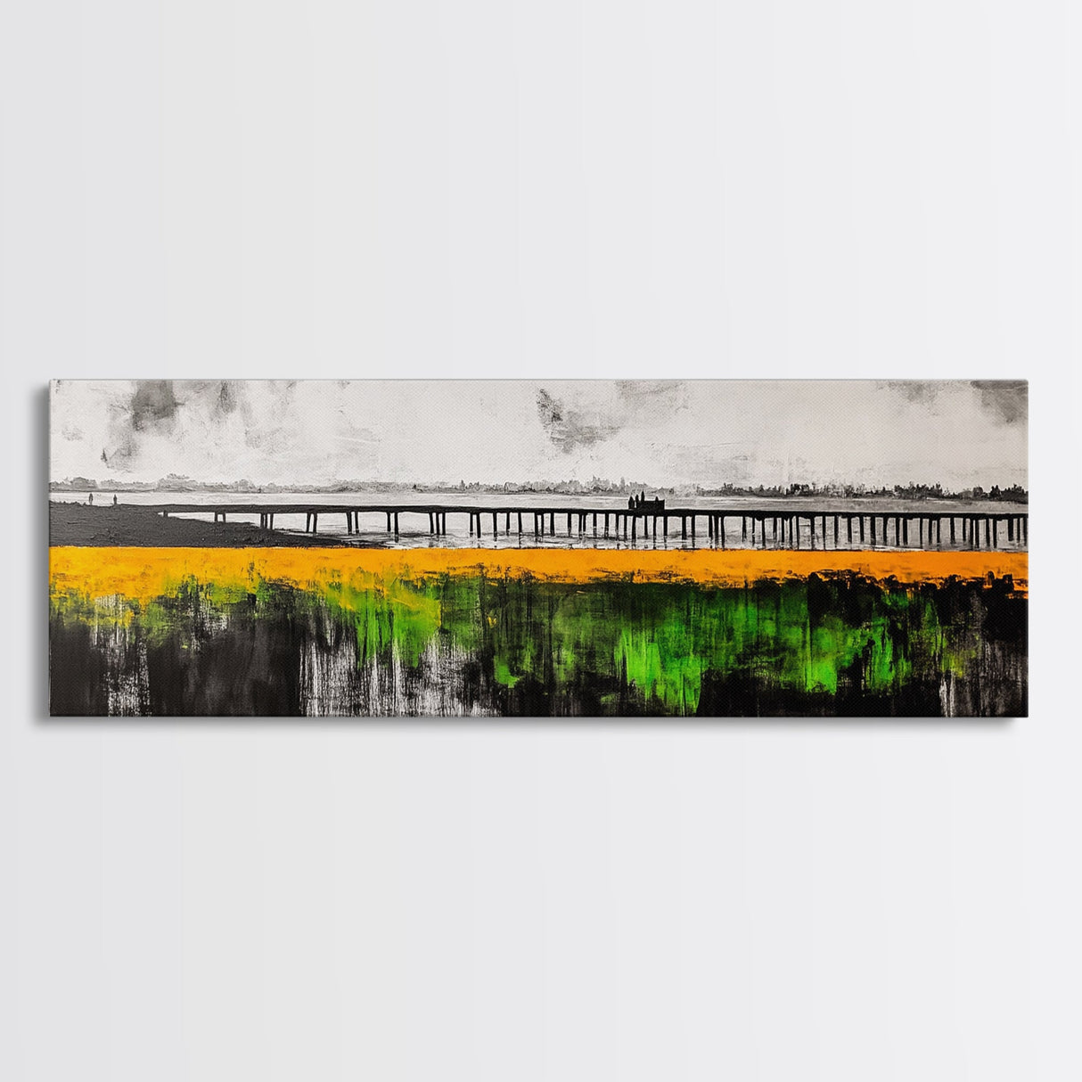 Lakeside Reflection, Golden Meadow, Dramatic Sky, Framed Canvas Print, Landscape Wall Art, Nature Inspired Art, Bedroom Wall Decor, Rustic Charm