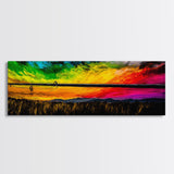 Fishing at Sunset, Rustic Cabin Decor, Lake House Art, Canvas Print, Outdoor Enthusiast Gift, Nature Lover, Vibrant Sky Painting