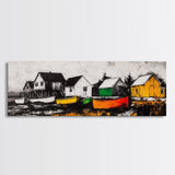 Coastal Village, Nautical Wall Art, Boat Painting, Framed Canvas Print, Beach House Decor, Seaside Landscape, Maritime Theme
