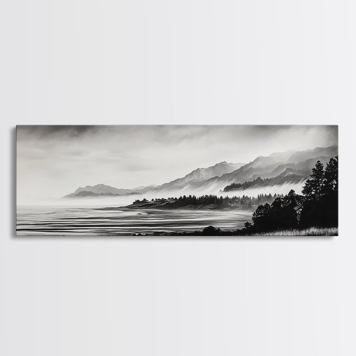 Misty Mountains, Monochrome Landscape, Nature Wall Art, Canvas Print, Scenic Home Decor, Adventure Lover Gift, Black and White Art