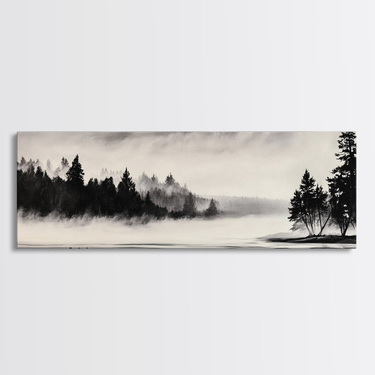 Foggy Forest, Minimalist Landscape, Nature Lover Wall Art, Framed Canvas Print, Calm and Serene Decor, Woodland Theme, Cozy Home Art