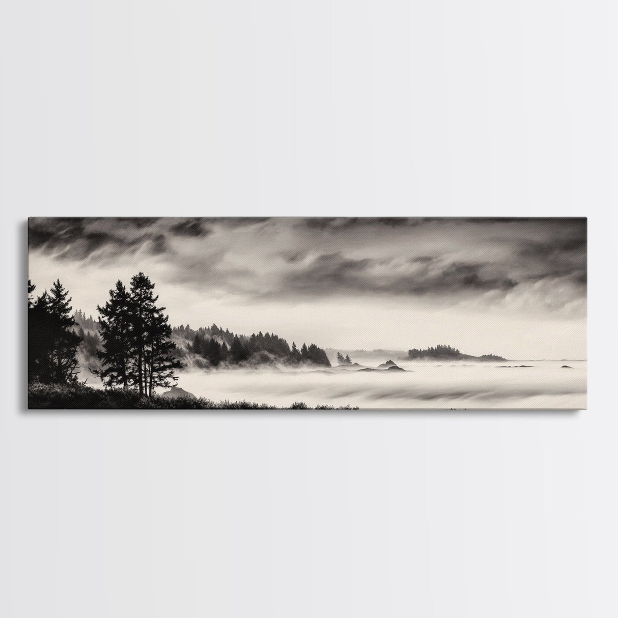 Misty Forest, Black and White Landscape, Minimalist Art, Large Wall Decor, Living Room Wall Art, Framed Canvas Print, Rustic Home Decor
