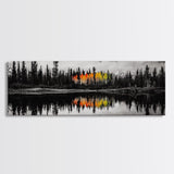 Fall Reflections, Black and White Forest, Vibrant Autumn Colors, Nature Photography, Living Room Wall Art, Canvas Print, Large Wall Art
