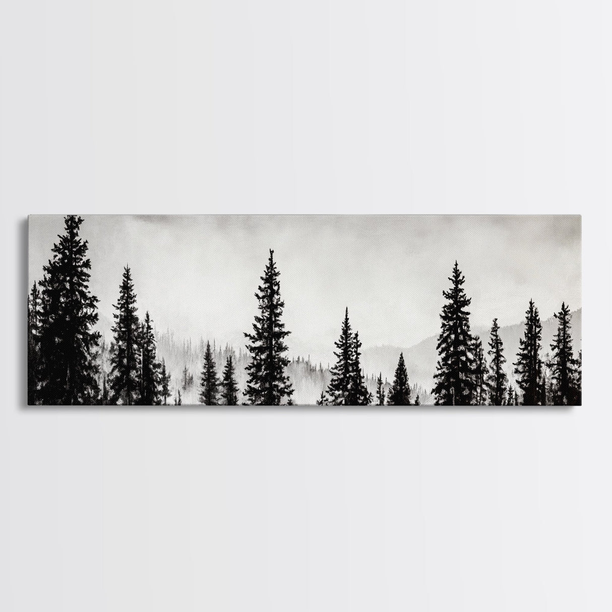 Foggy Pines, Black and White Nature Art, Minimalist Forest Print, Modern Wall Decor, Living Room Wall Art, Framed Canvas Print, Rustic Home Decor