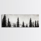 Foggy Pines, Black and White Nature Art, Minimalist Forest Print, Modern Wall Decor, Living Room Wall Art, Framed Canvas Print, Rustic Home Decor