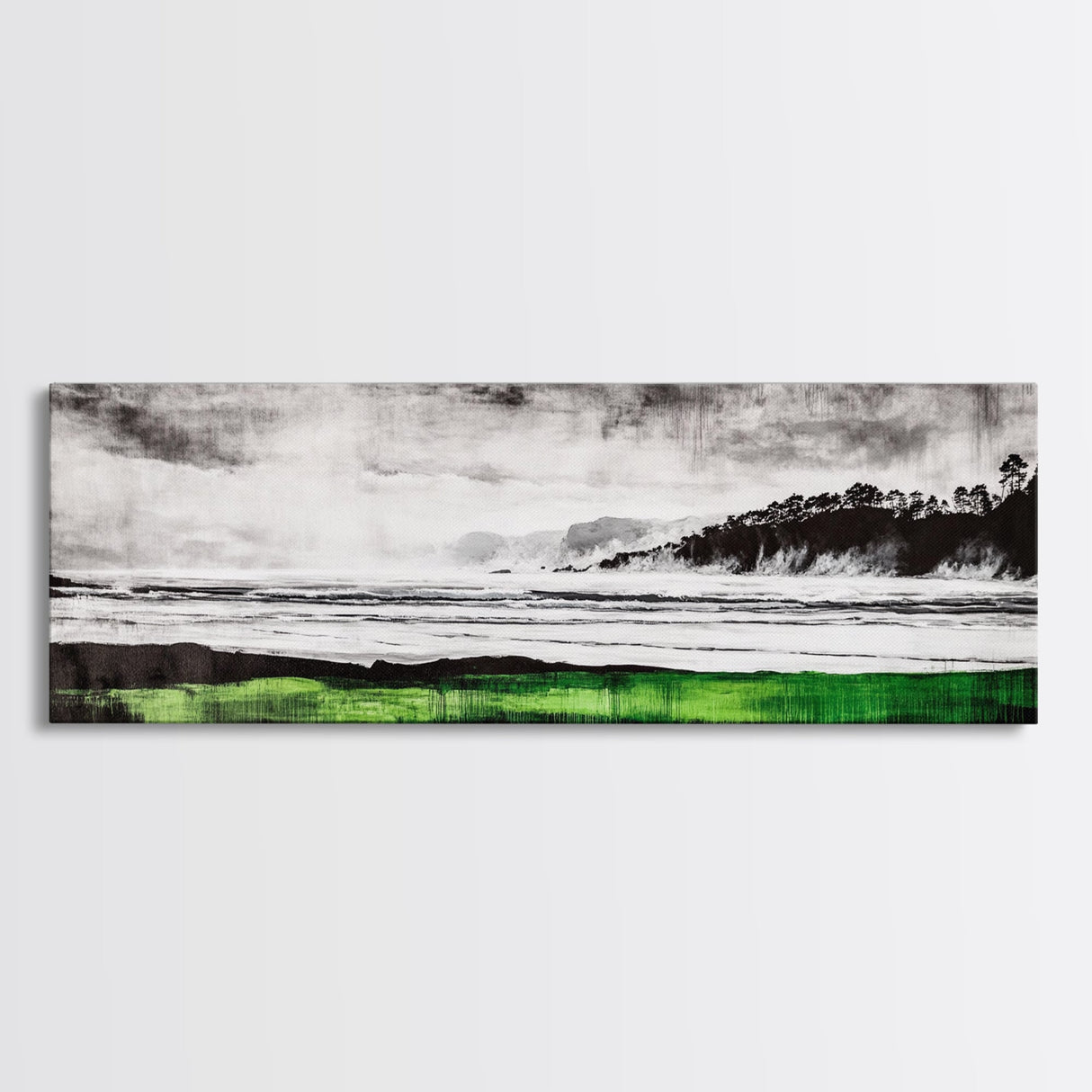 Stormy Beach, Coastal Landscape, Black and White, Canvas Print, Large Wall Art, Modern Home Decor, Bedroom Wall Art, Minimalist Aesthetic