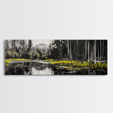 Misty Forest, Mountain Reflections, Black and White Nature Art, Framed Canvas Print, Living Room Decor, Wilderness Wall Art, Scenic Landscape