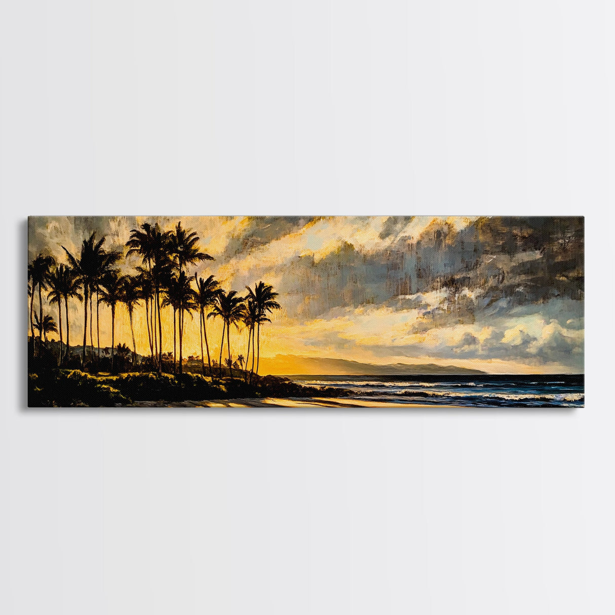 Golden Beach Sunset, Coastal Wall Art, Framed Canvas Print, Tropical Home Decor, Relaxing Seascape, Living Room Wall Art, Ocean Sunset Art