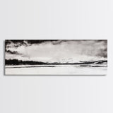 Snowy Lake Scene, Minimalist Landscape, Framed Canvas Print, Winter Wall Art, Serene Home Decor, Modern Office Art, Monochrome Nature Painting