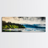 Coastal Wilderness, Green Cliffs and Water, Framed Canvas Print, Modern Nature Art, Living Room Wall Art, Bold Landscape Painting, Serene Decor
