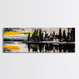 Lake House Painting, Reflection Water Art, Cabin Retreat Wall Decor, Tranquil Nature Print, Mountain Sunset, Canvas Print