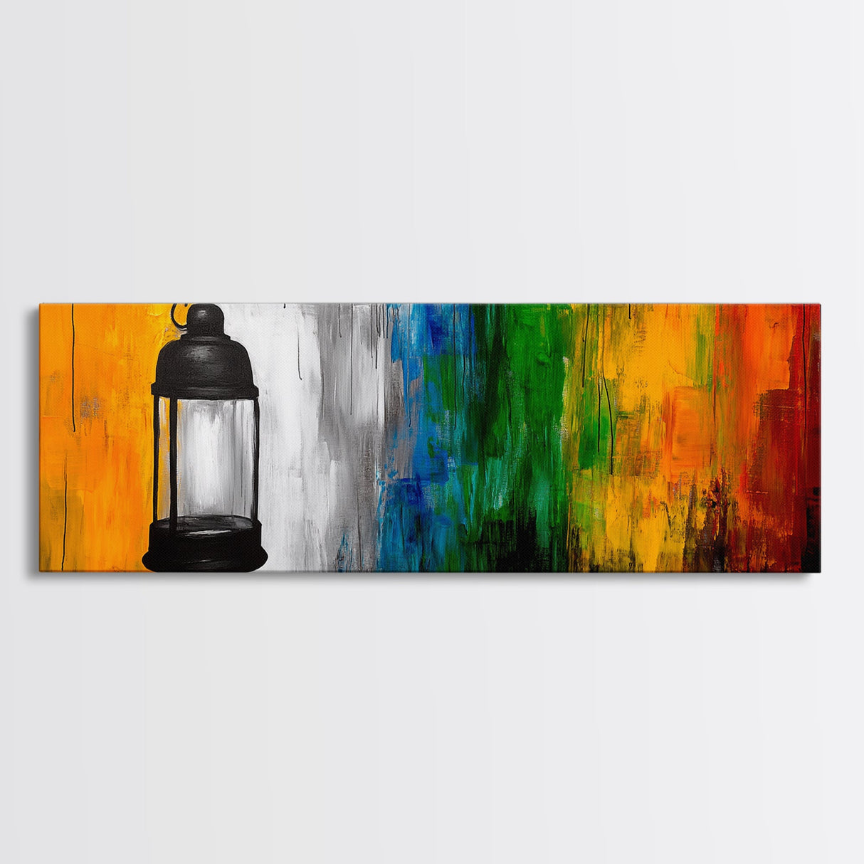 Lantern Abstract Art, Colorful Rustic Decor, Modern Cabin Wall Art, Bright Festival Painting, Bohemian Aesthetic, Framed Canvas Print
