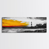 Lighthouse Sunset, Coastal Landscape, Nautical Wall Art, Seascape Print, Framed Canvas Print, Living Room Art, Minimalist Art, Ocean Sunset