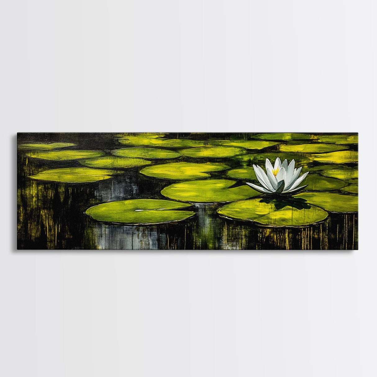 Water Lily Pond, Tranquil Nature Art, Green Botanical Art, Zen Wall Art, Framed Canvas Print, Office Decor, Relaxing Home Art, Spa Wall Art