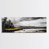 Stormy Marsh, Moody Landscape, Black and White Nature Art, Rustic Home Decor, Framed Canvas Print, Cabin Wall Art, Fall Decor, Dramatic Scene