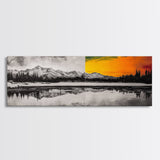 Dual Tone Lake, Black and White Landscape, Orange Sunset, Canvas Print, Modern Wall Art, Nature Home Decor, Living Room Art