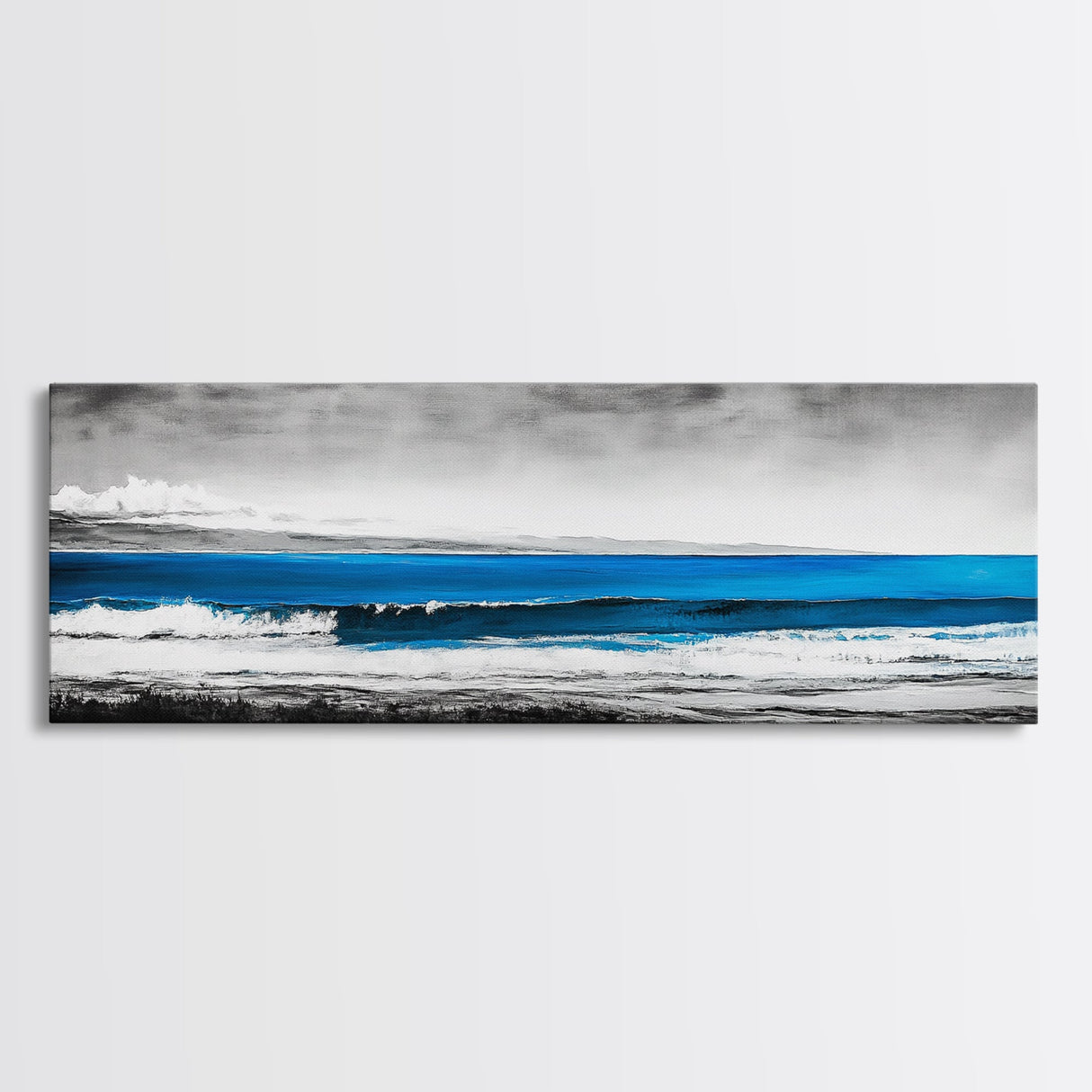 Tranquil Beach, Ocean Horizon, Black and White Art, Coastal Landscape, Framed Canvas Print, Modern Home Decor, Office Wall Art