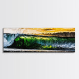 Tropical Wave, Green Ocean, Sunset Beach, Coastal Vibes, Canvas Print, Large Wall Art, Living Room Decor, Surf Style