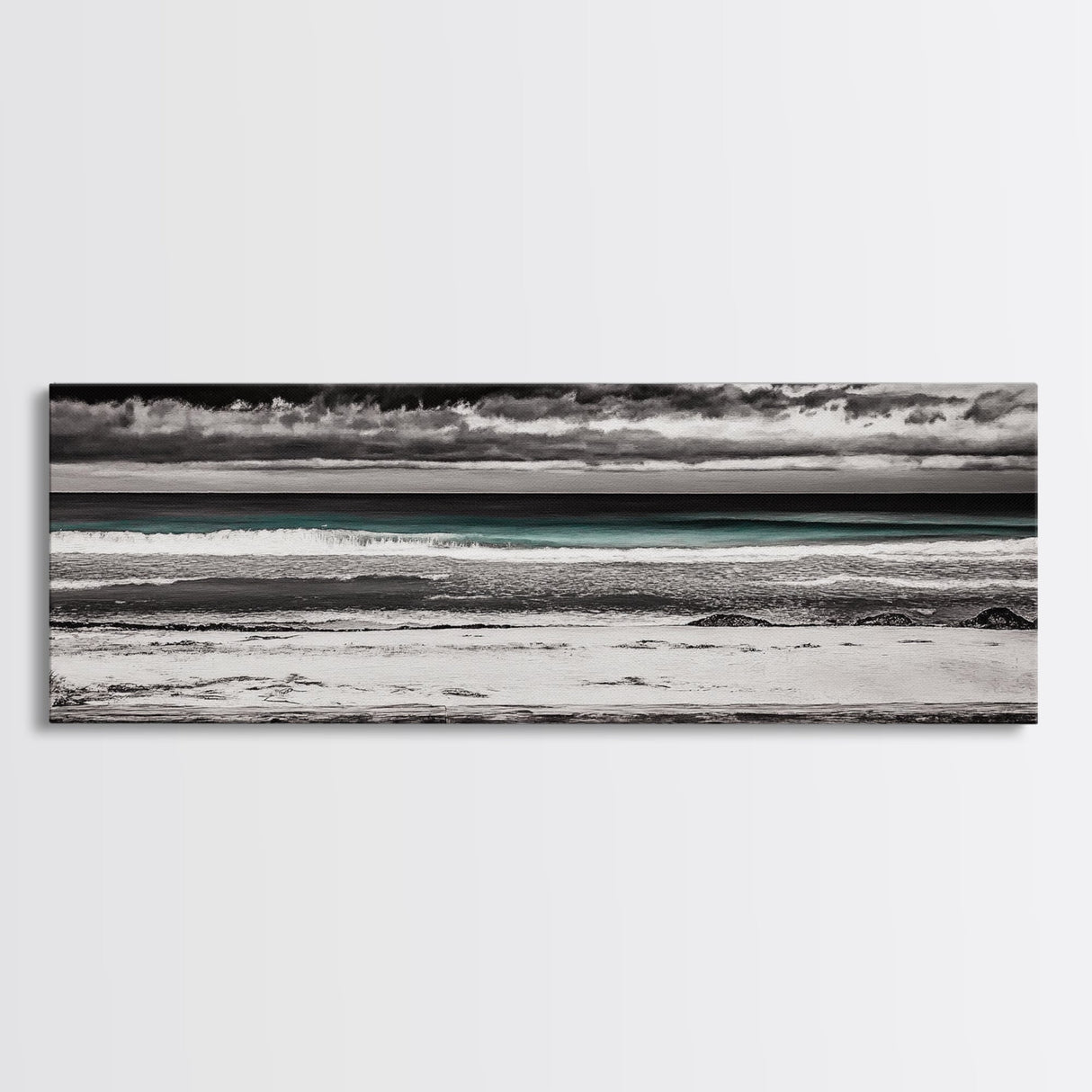 Ocean Bench, Beach Serenity, Black and White Seascape, Minimalist Art, Framed Canvas Print, Calm Coastal, Meditation Space