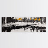 Forest Reflection, Wooden Bridge, Still Water, Black and White, Framed Canvas Print, Minimalist Wall Art, Living Room Art, Nature Decor
