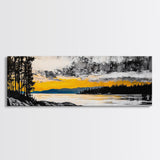 Sunset Reflection, Golden Lake, Nature Art, Framed Canvas Print, Modern Landscape, Large Wall Art, Living Room Decor, Rustic Style