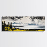 Scenic Overlook, Serene Bay, Landscape Art, Framed Canvas Print, Nature Wall Art, Home Office Decor, Modern Rustic, Coastal View