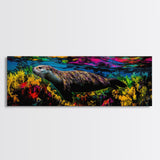 Ocean Wildlife, Vibrant Otter, Underwater Scene, Framed Canvas Print, Colorful Wall Art, Marine Life, Coastal Decor, Kids Room Art