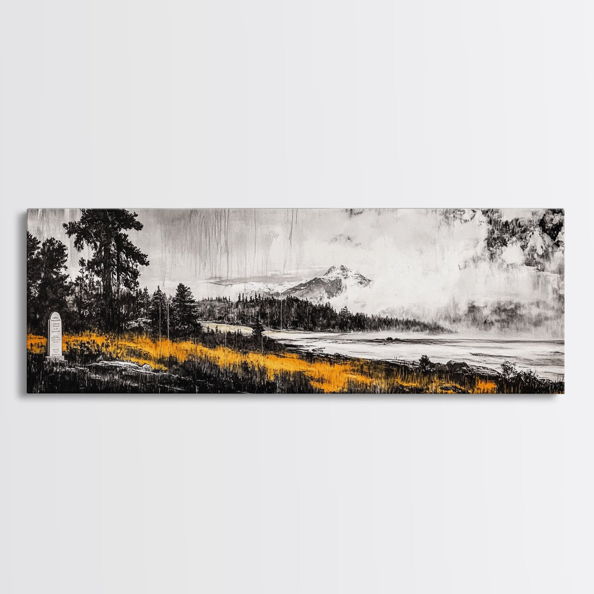 Mountain View, Misty Landscape, Rustic Wall Art, Black and White Print, Nature Inspired Art, Bedroom Decor, Framed Canvas Print, Gift