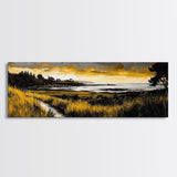 Golden Horizon, Coastal Sunset, Nature Landscape Art, Warm Tones Wall Decor, Peaceful Ocean View, Framed Canvas Print, Housewarming