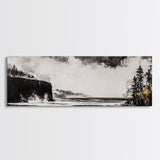Cliffside Ocean, Dramatic Seascape, Moody Coast, Monochrome, Framed Canvas Print, Coastal Wall Art, Nautical Decor, Large Wall Art