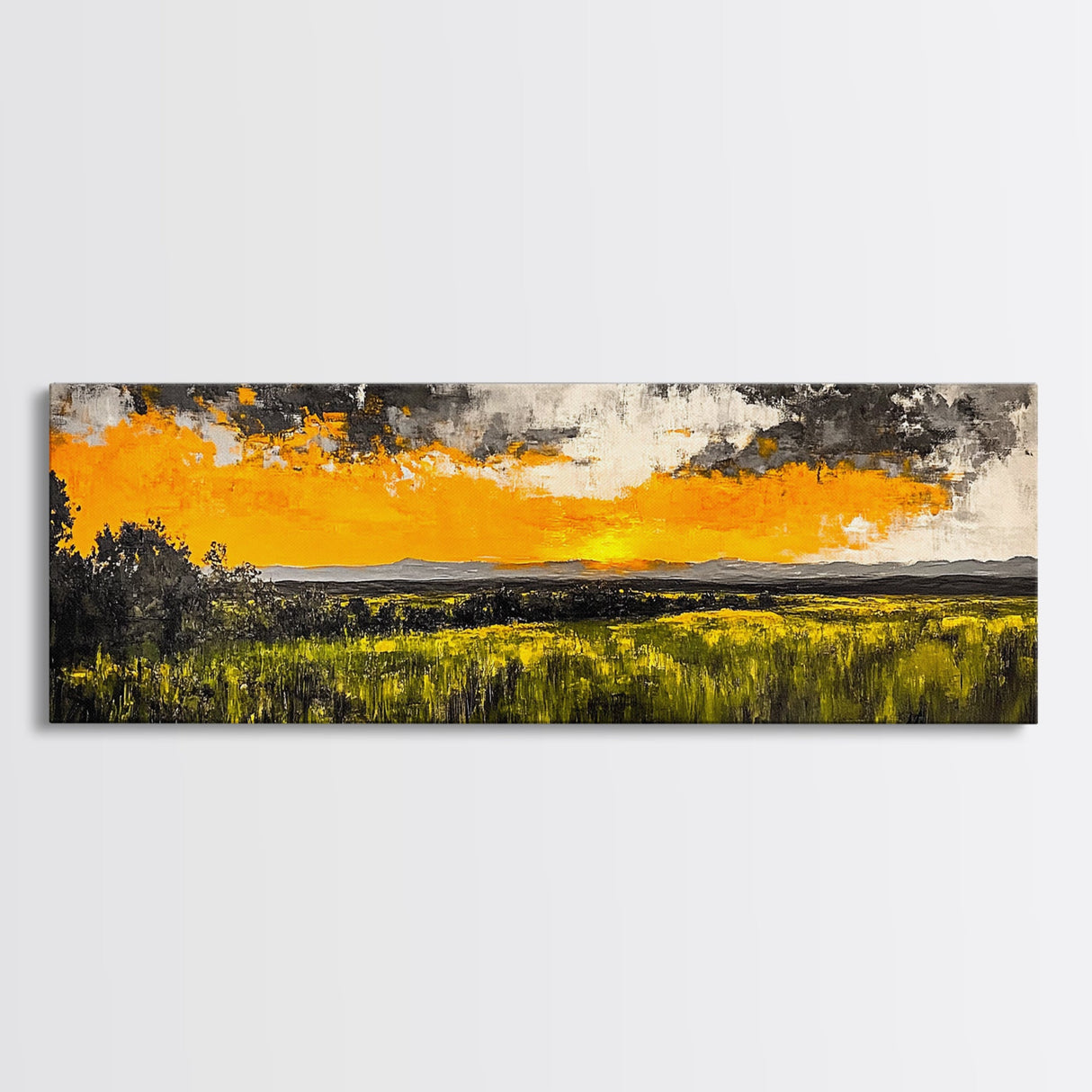 Sunset Landscape, Golden Sky, Framed Canvas Print, Modern Wall Art, Large Landscape Art, Fall Decor, Living Room Art, Rustic Home Decor