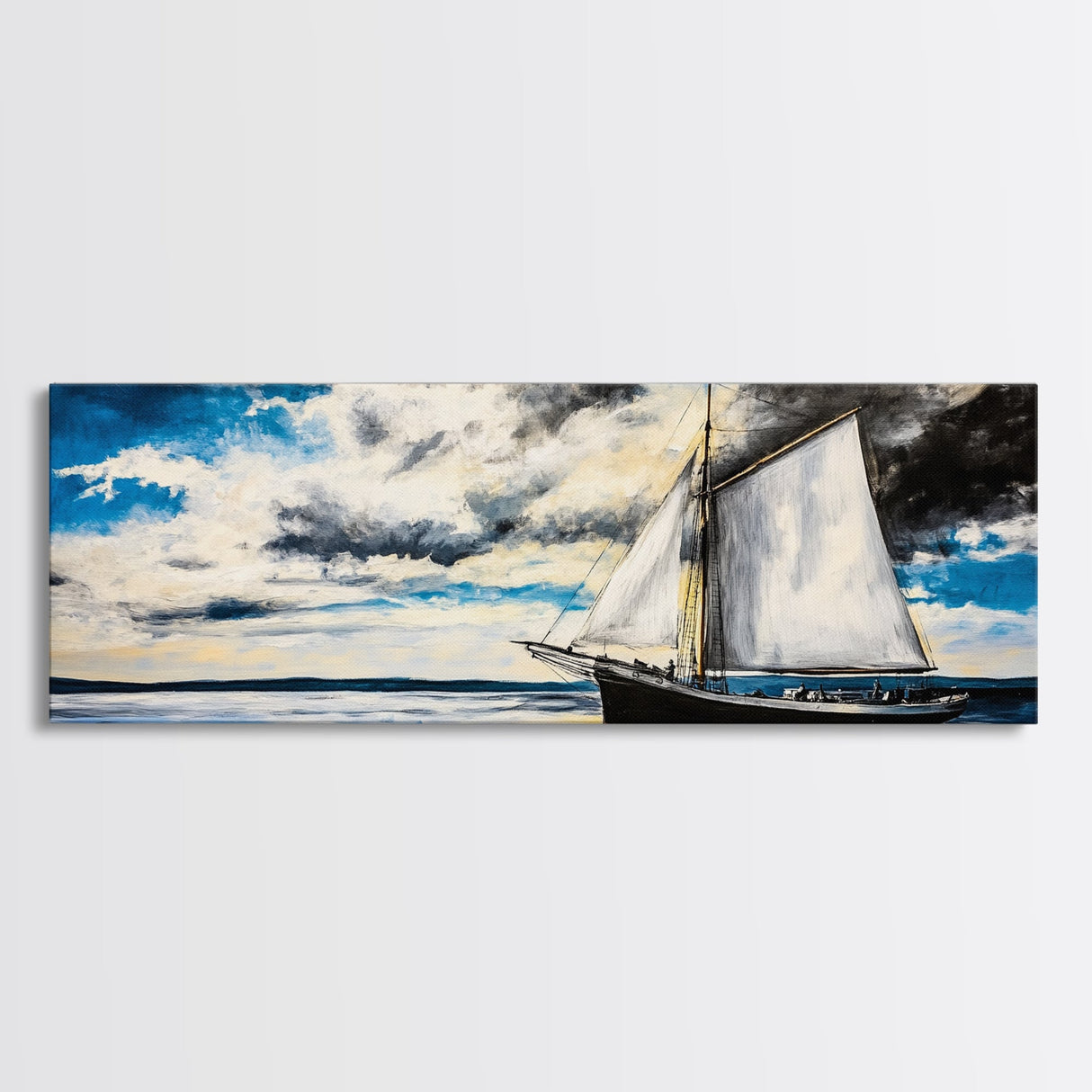 Sailing Boat, Ocean Art, Framed Canvas Print, Nautical Wall Art, Coastal Decor, Blue Sky Painting, Large Wall Art, Office Decor