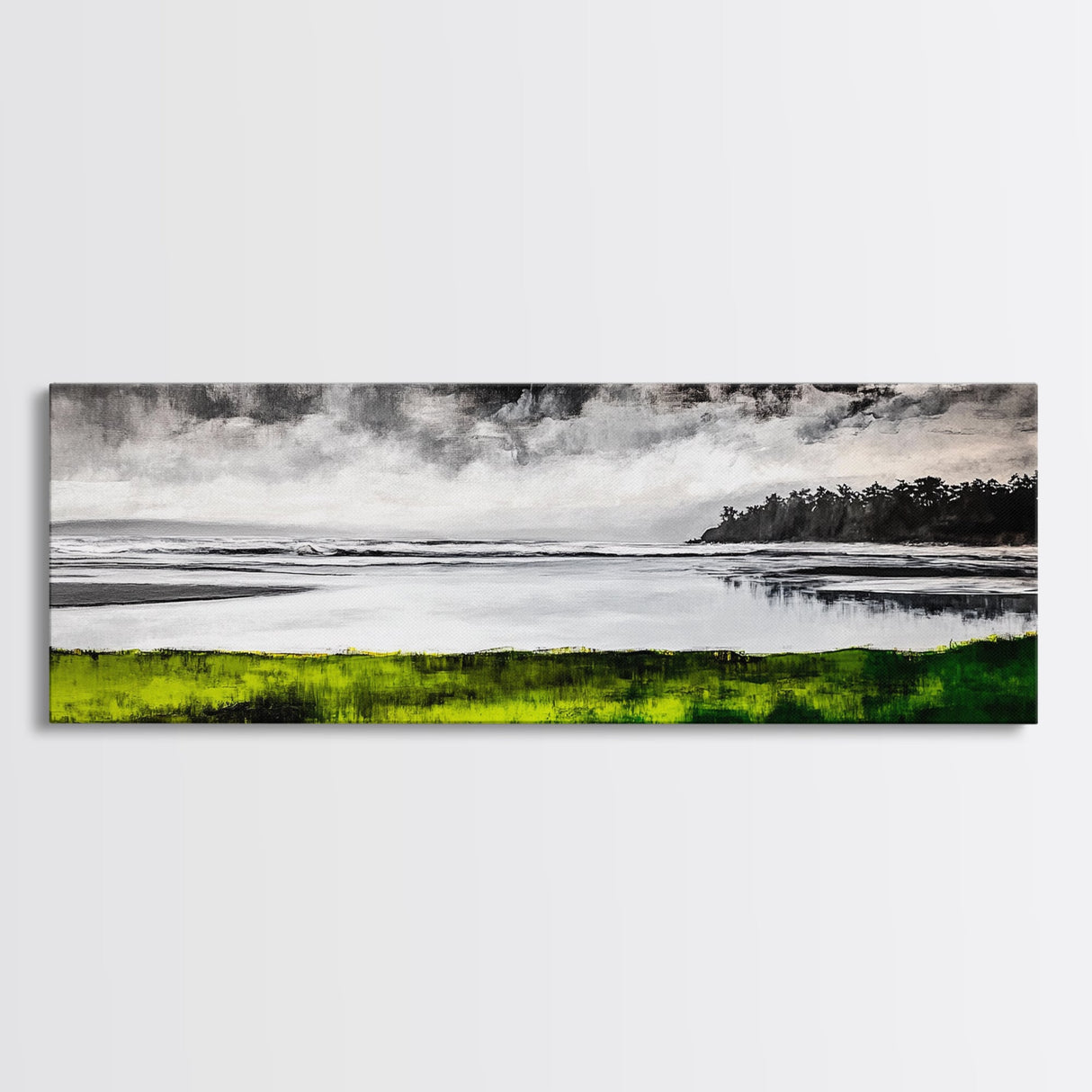 Stormy Beach, Monochrome Art, Framed Canvas Print, Coastal Wall Art, Modern Home Decor, Minimalist Landscape, Office Art, Large Wall Art