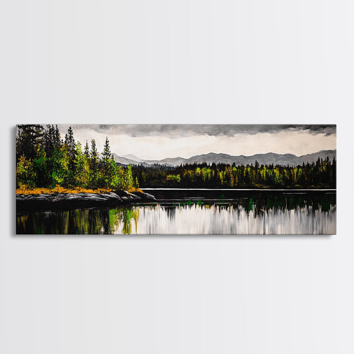 Lake Reflection, Mountain Trees, Framed Canvas Print, Serene Landscape Art, Large Nature Wall Art, Tranquil Home Decor, Bedroom Wall Art